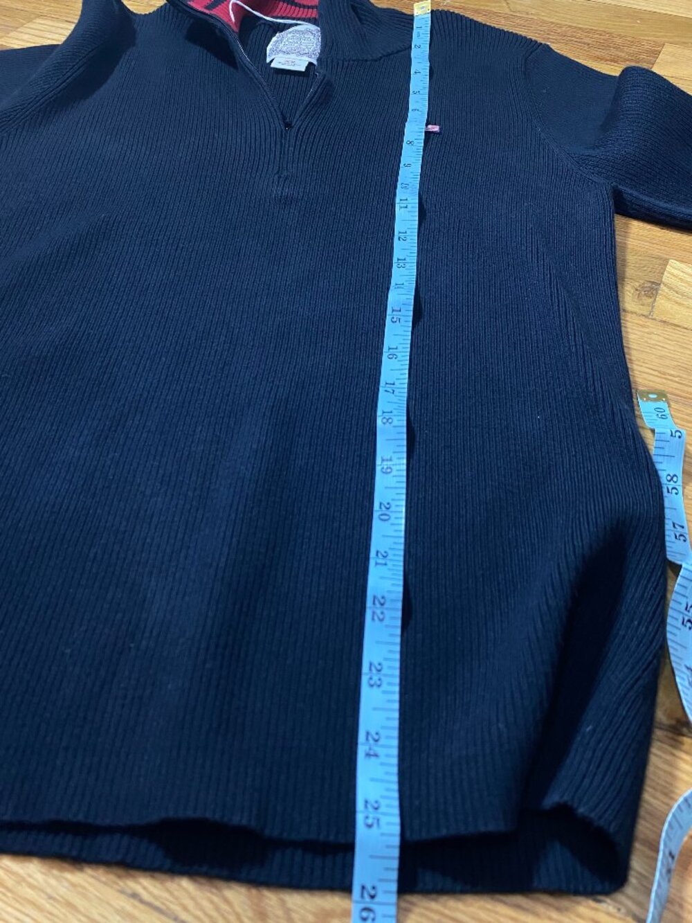 VTG RALPH LAUREN Polo Jeans Sweater Black Ribbed Red Stripe Mock Neck 1/4 Zip XL - Picture 8 of 10